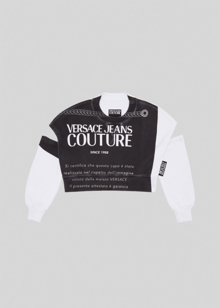 Versace Etichetta Print Cropped Sweatshirt Dam - 658091APT